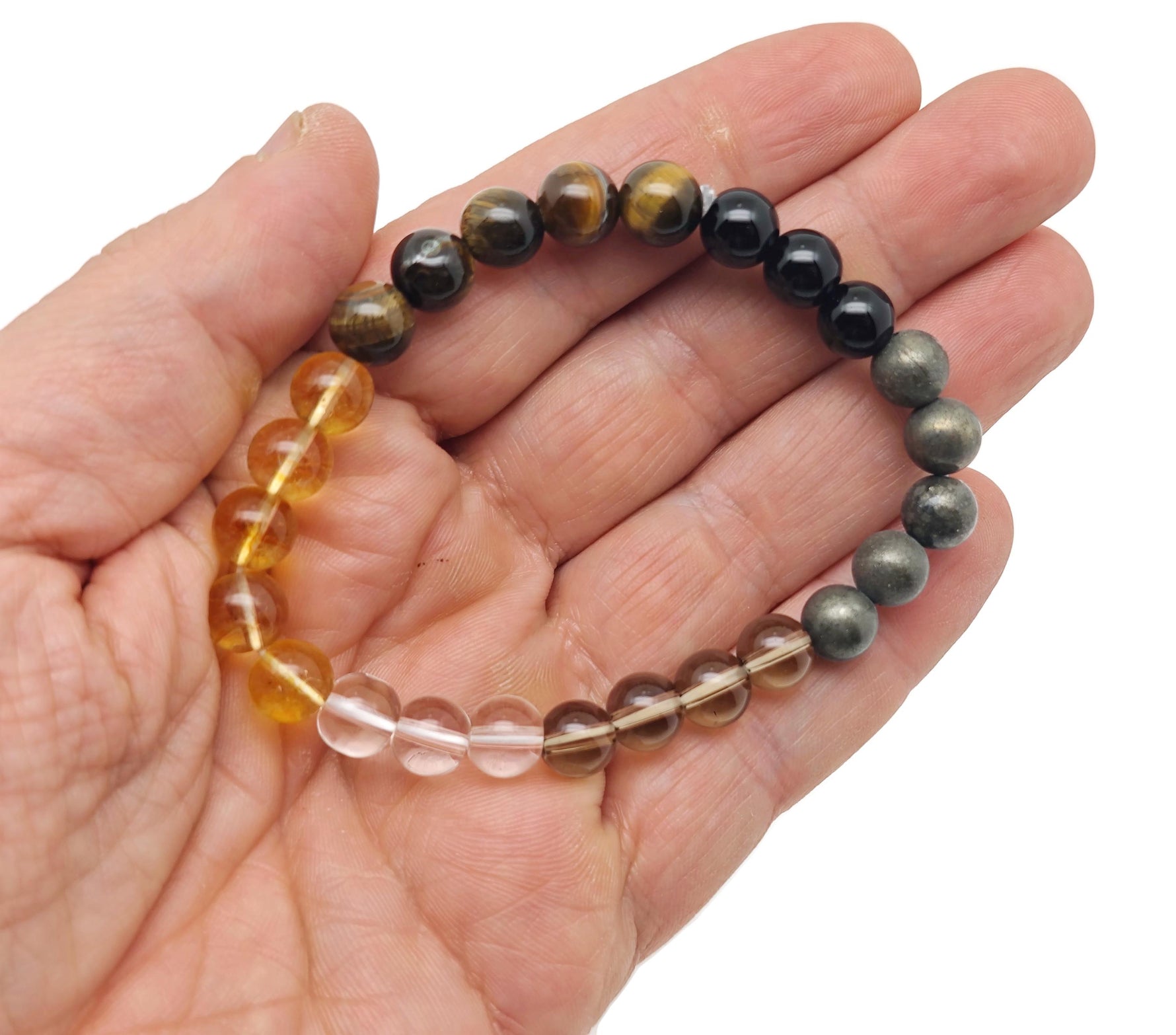 Handmade gemstone bracelet with colorful stones, designed as a road opener intention jewelry piece by GemstoneGO.