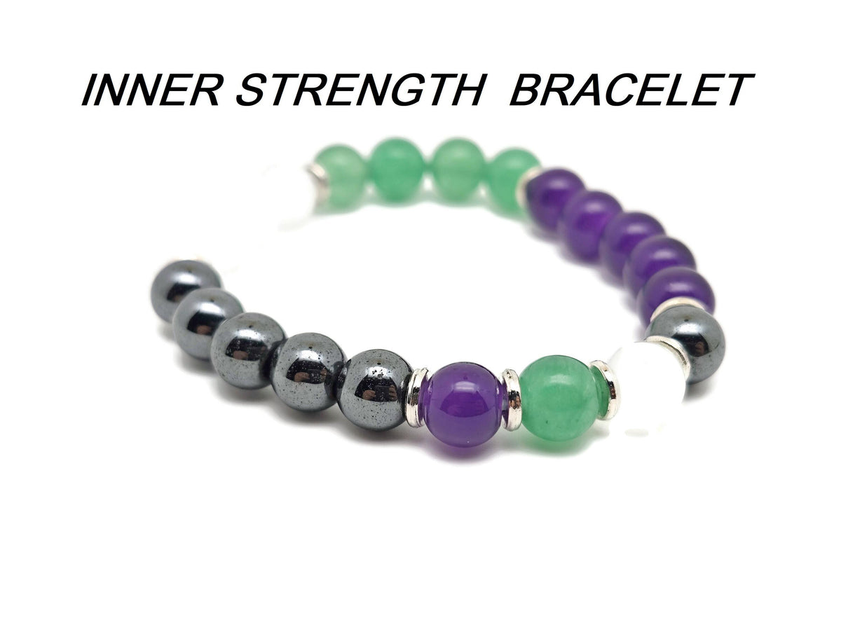 Handmade gemstone bracelet with colorful beads, designed for inner strength and positive intentions, by GemstoneGO.
