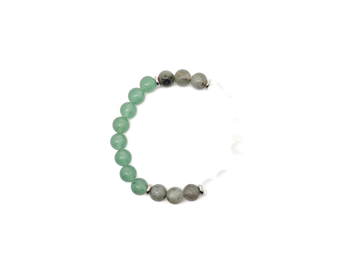 Handmade gemstone bracelet with luck and fortune charms, featuring colorful beads and adjustable cord for positive intentions.
