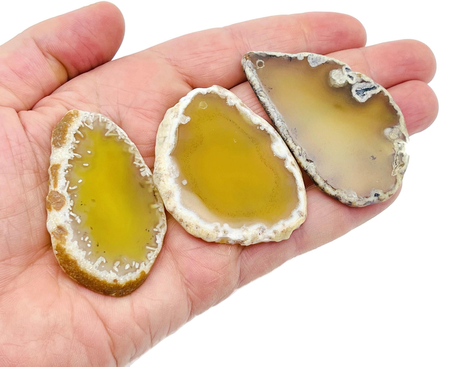 Agate slice drilled pendant with hole, natural geode crystal jewelry component for jewelry making, by GemstoneGO