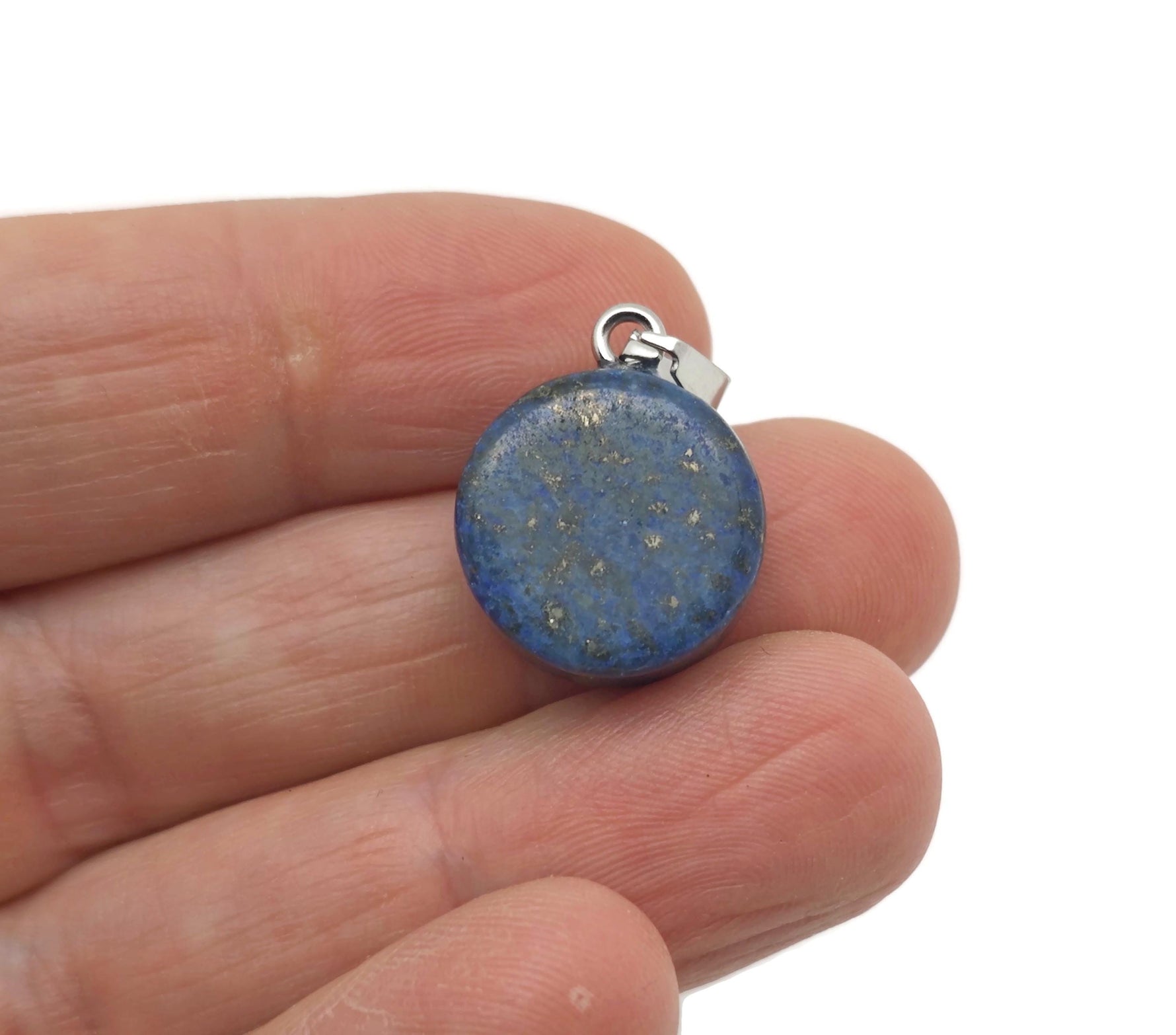 Flat round gemstone pendant featuring a crystal coin cabochon in mixed colors, showcasing a loose gemstone from GemstoneGO.