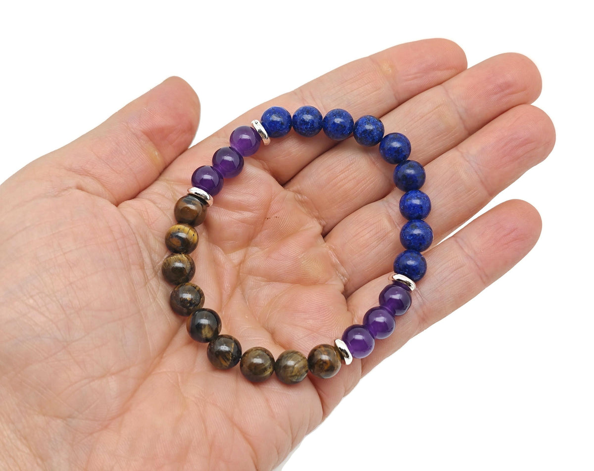 Handmade gemstone anxiety bracelet with colorful beads, designed for positive intentions and stress relief by GemstoneGO.