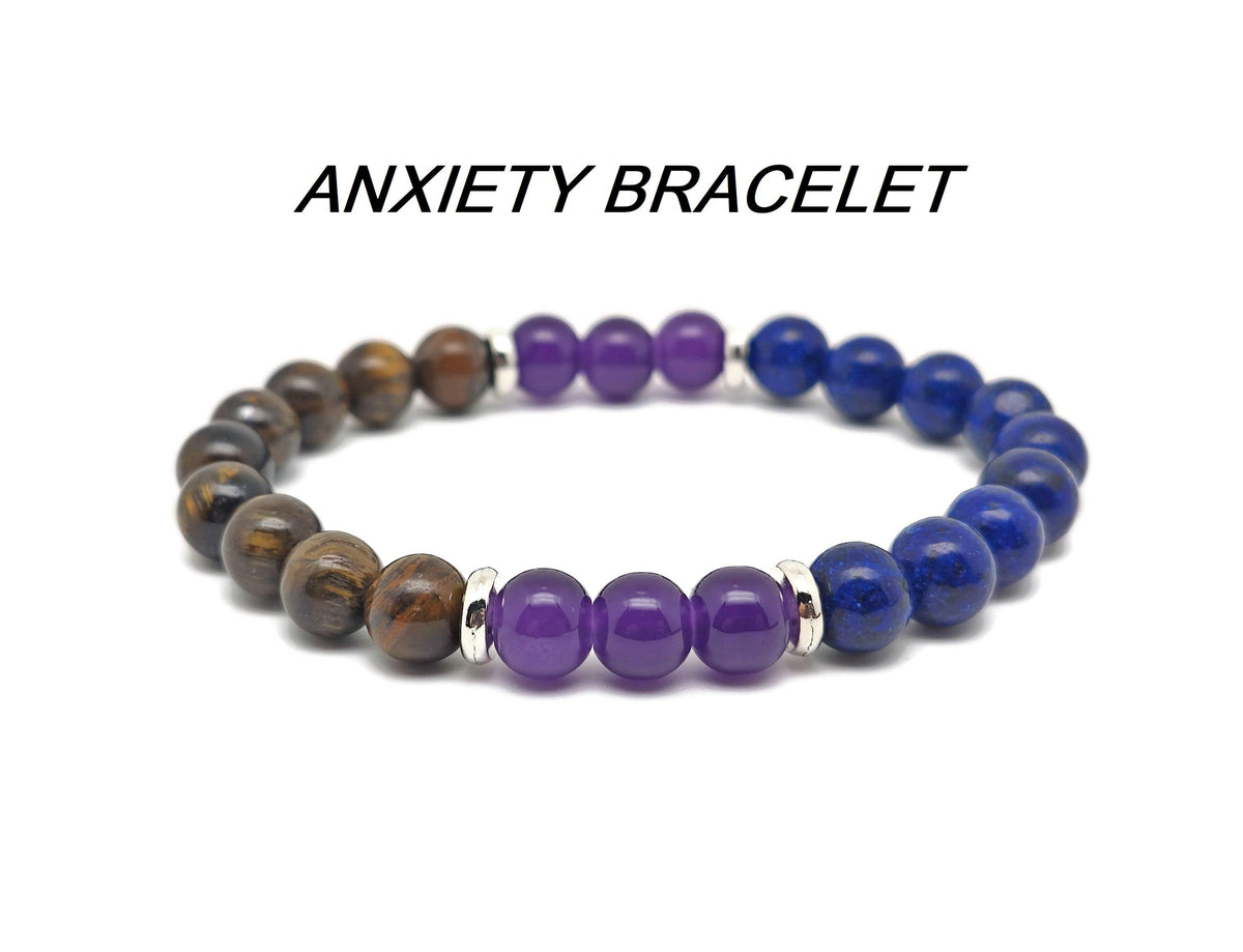 Handmade gemstone anxiety bracelet with natural stones and intention-focused design by GemstoneGO, featuring a secure elastic band.