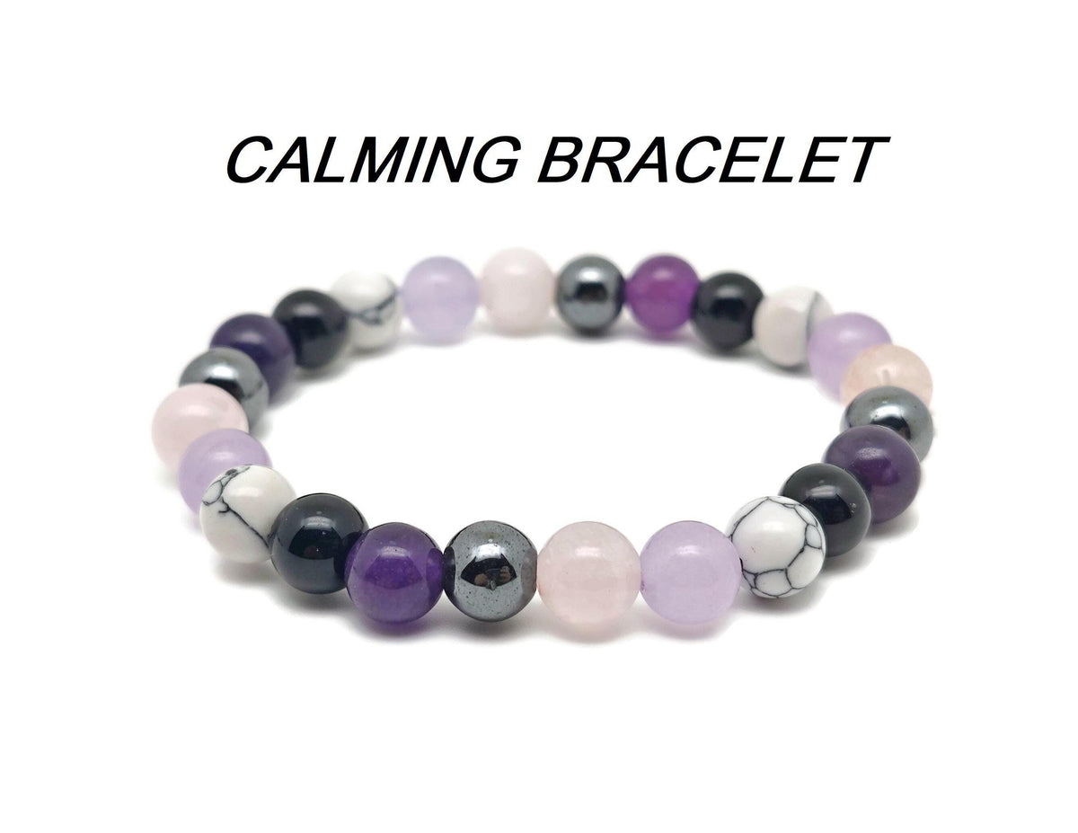 Handmade Calming Gemstone Bracelet with assorted colorful stones, designed for positive intentions and stress relief.