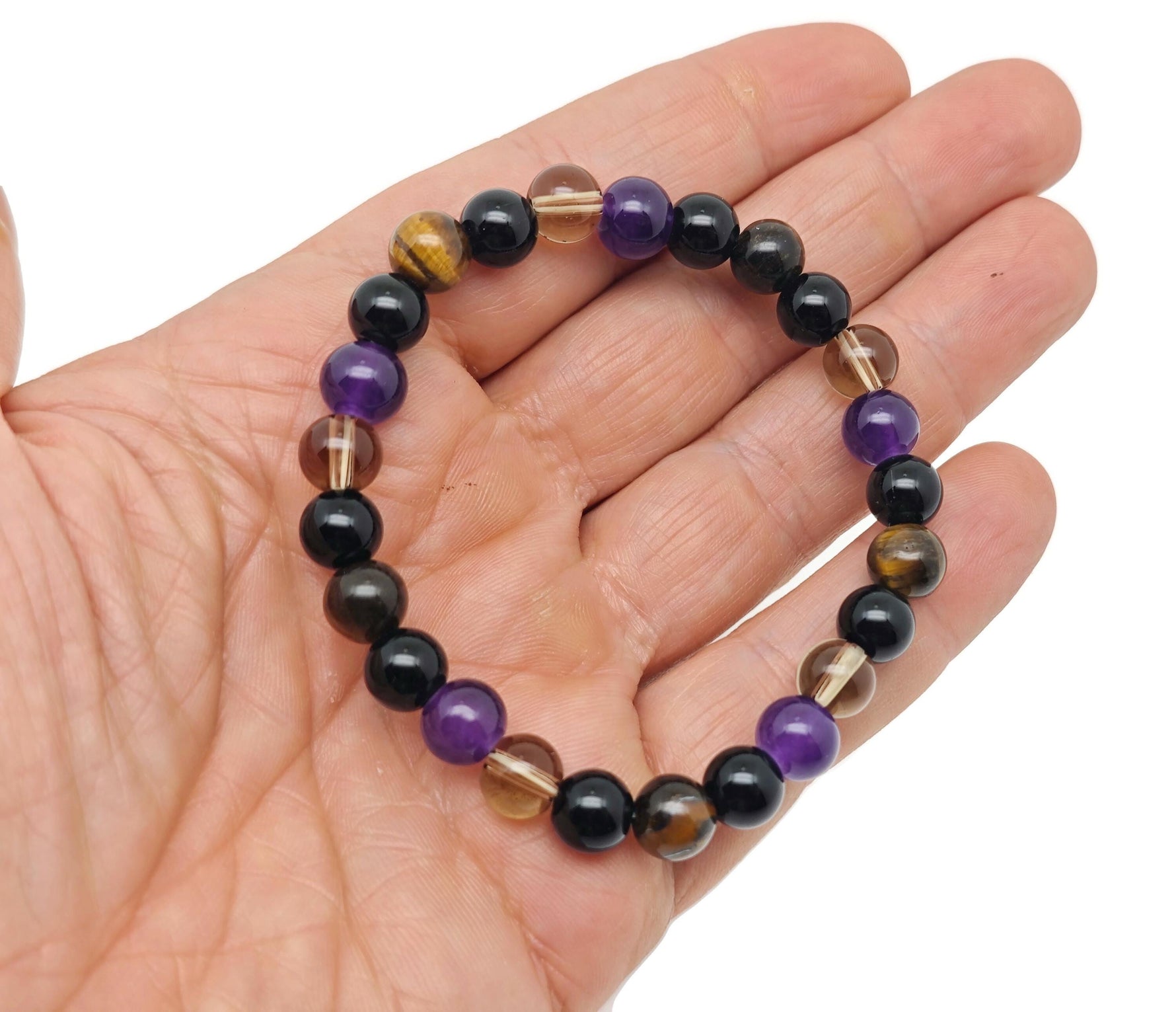 Handmade gemstone safety bracelet from GemstoneGO with colorful beads, designed as an intention bracelet for positive energy.