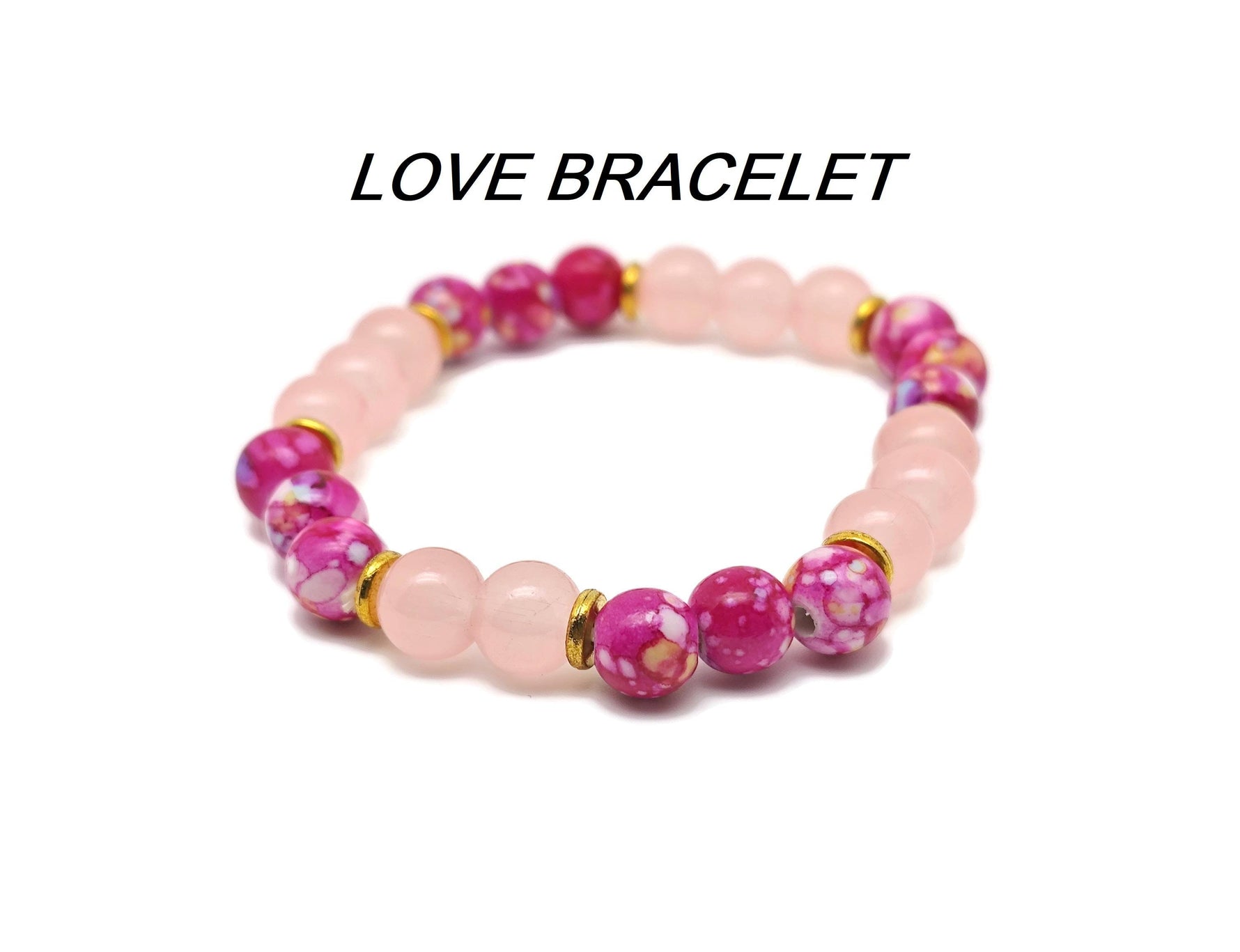 Handmade Love Gemstone Bracelet by GemstoneGO featuring colorful gemstone beads and a heart charm on a delicate string.