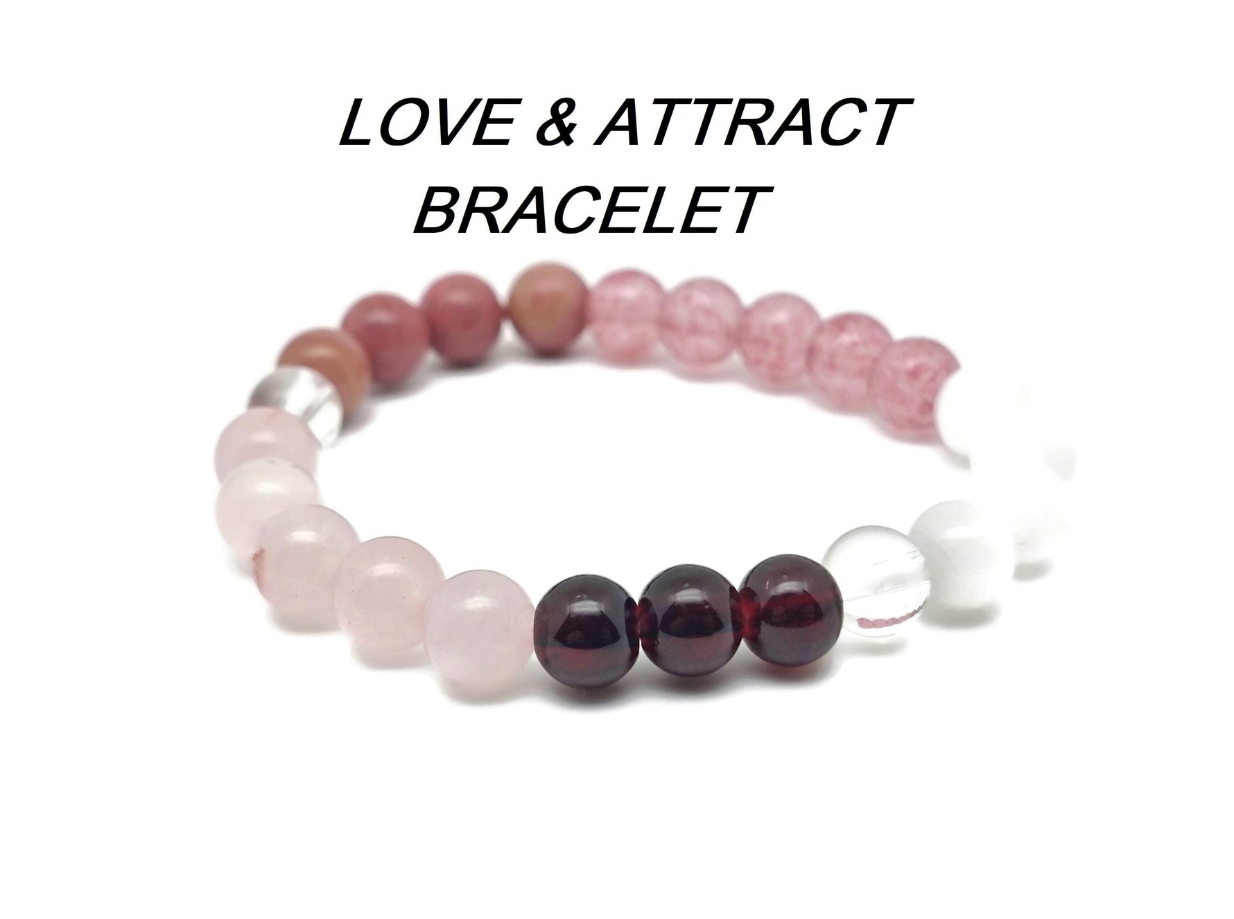 Handmade Love and Attract gemstone bracelet featuring colorful beads, designed for intention and positive energy.