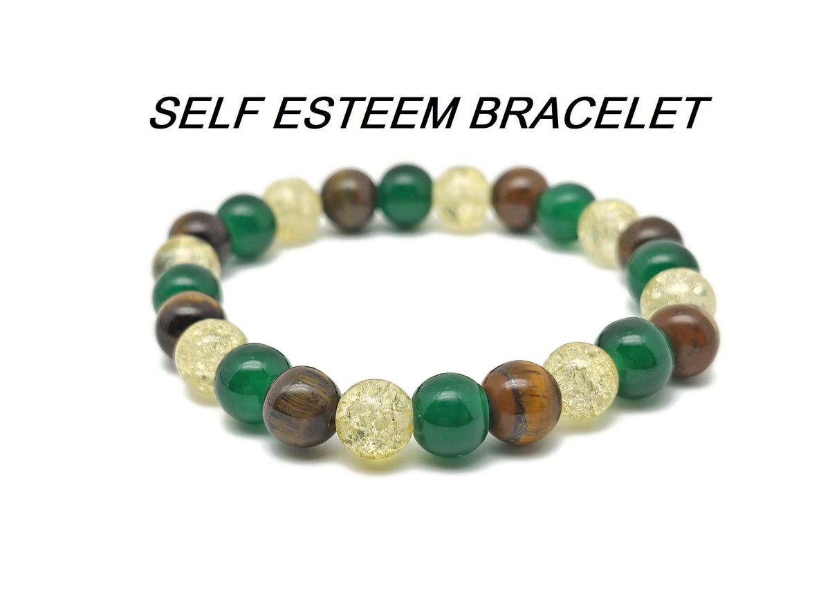 Handmade gemstone bracelet with colorful beads and charm, designed for self-esteem and positive intentions by GemstoneGO.