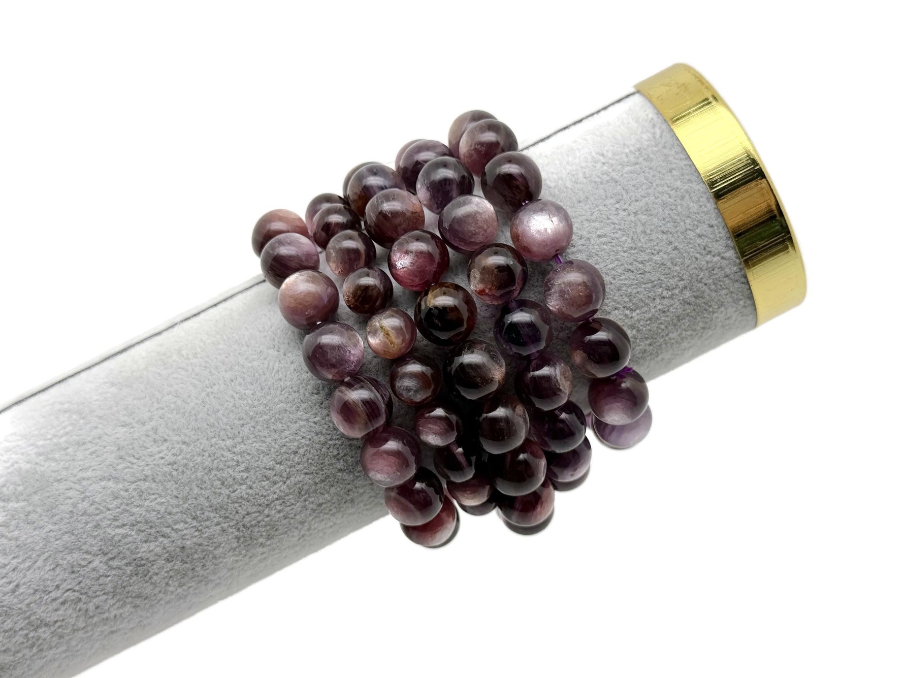 Lepidolite beaded crystal bracelet for men and women, featuring stretchy design, ideal for crystal healing, by GemstoneGO.