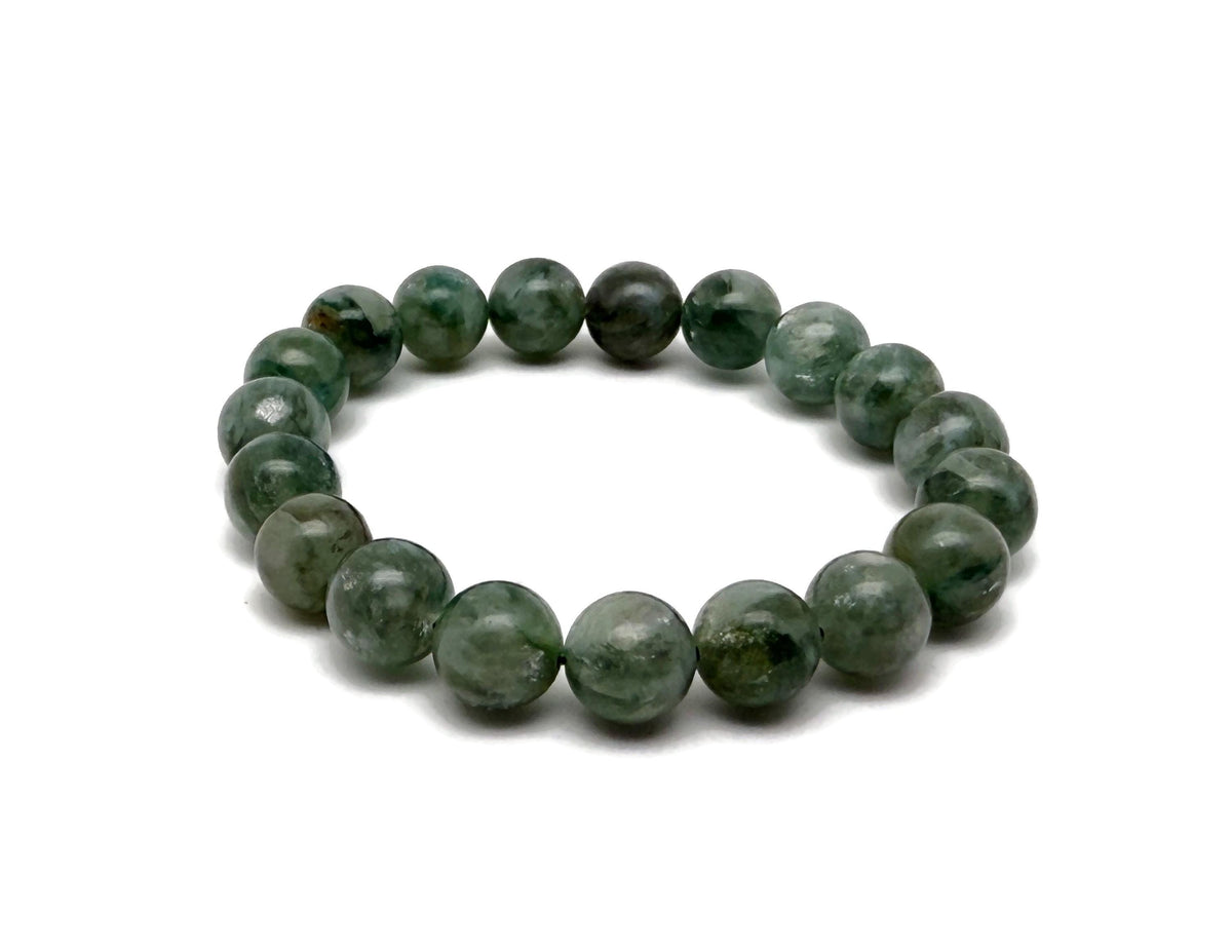 Stretchy crystal healing bracelet with chlorite beads for men and women, featuring polished beaded design by GemstoneGO.