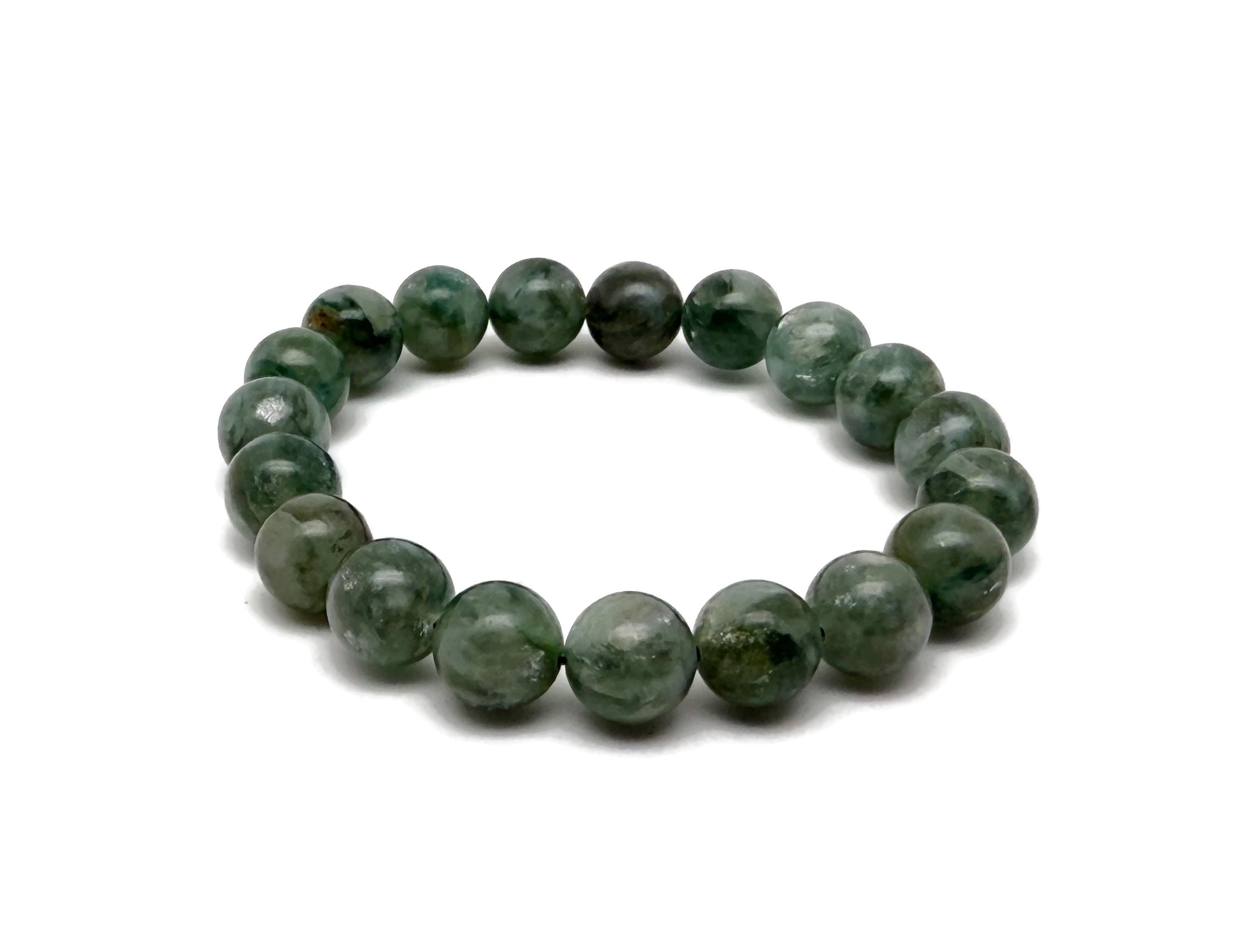 Stretchy crystal healing bracelet with chlorite beads for men and women, featuring polished beaded design by GemstoneGO.