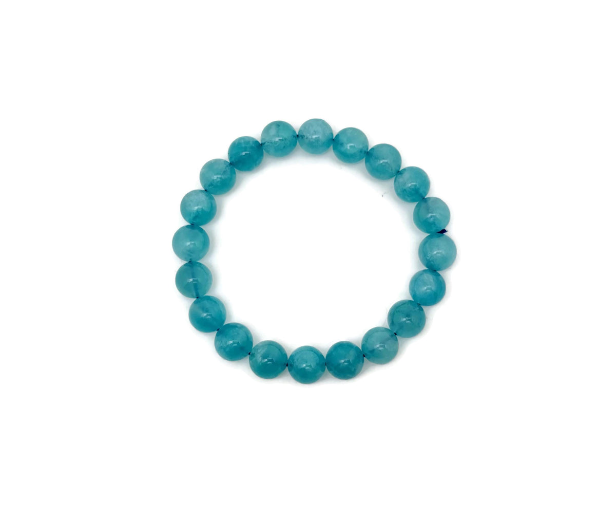 Amazonite beaded crystal bracelet by GemstoneGO, stretchy unisex jewelry for healing and style, featuring polished blue-green stones.