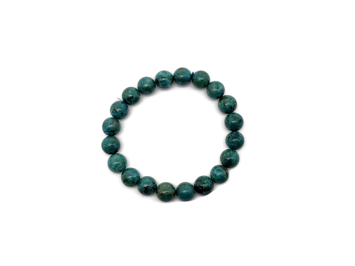 Turquoise beaded crystal bracelet with stretch fit, suitable for men and women, featuring polished stones for crystal healing.