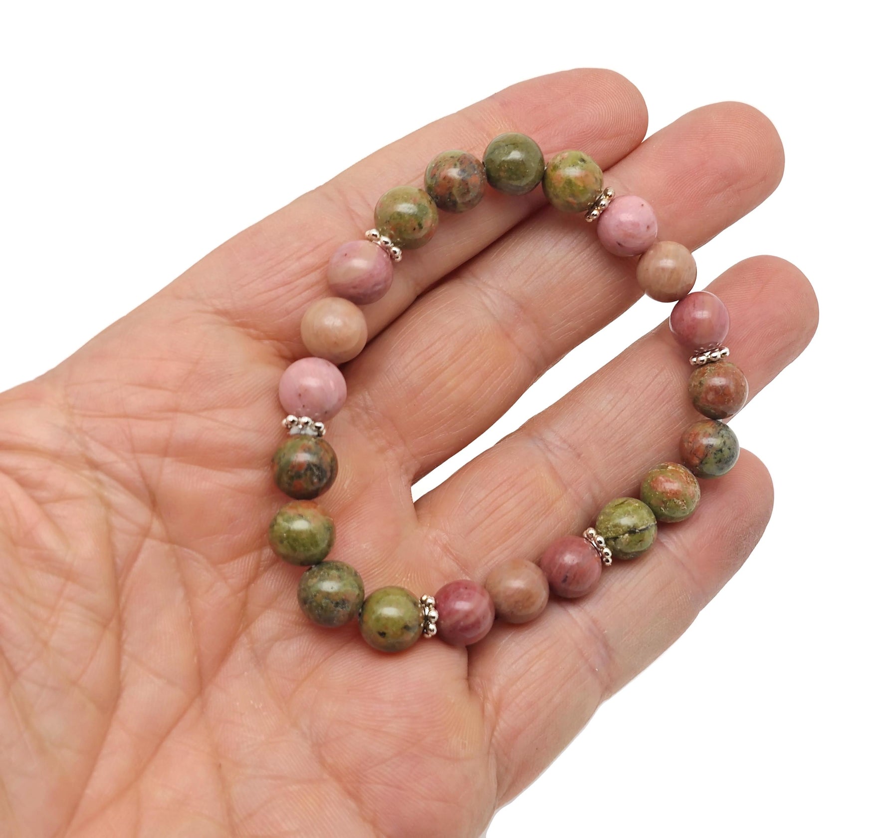 Handmade gemstone stress relief bracelet with natural stones and adjustable cord from GemstoneGO, designed for relaxation and intention.