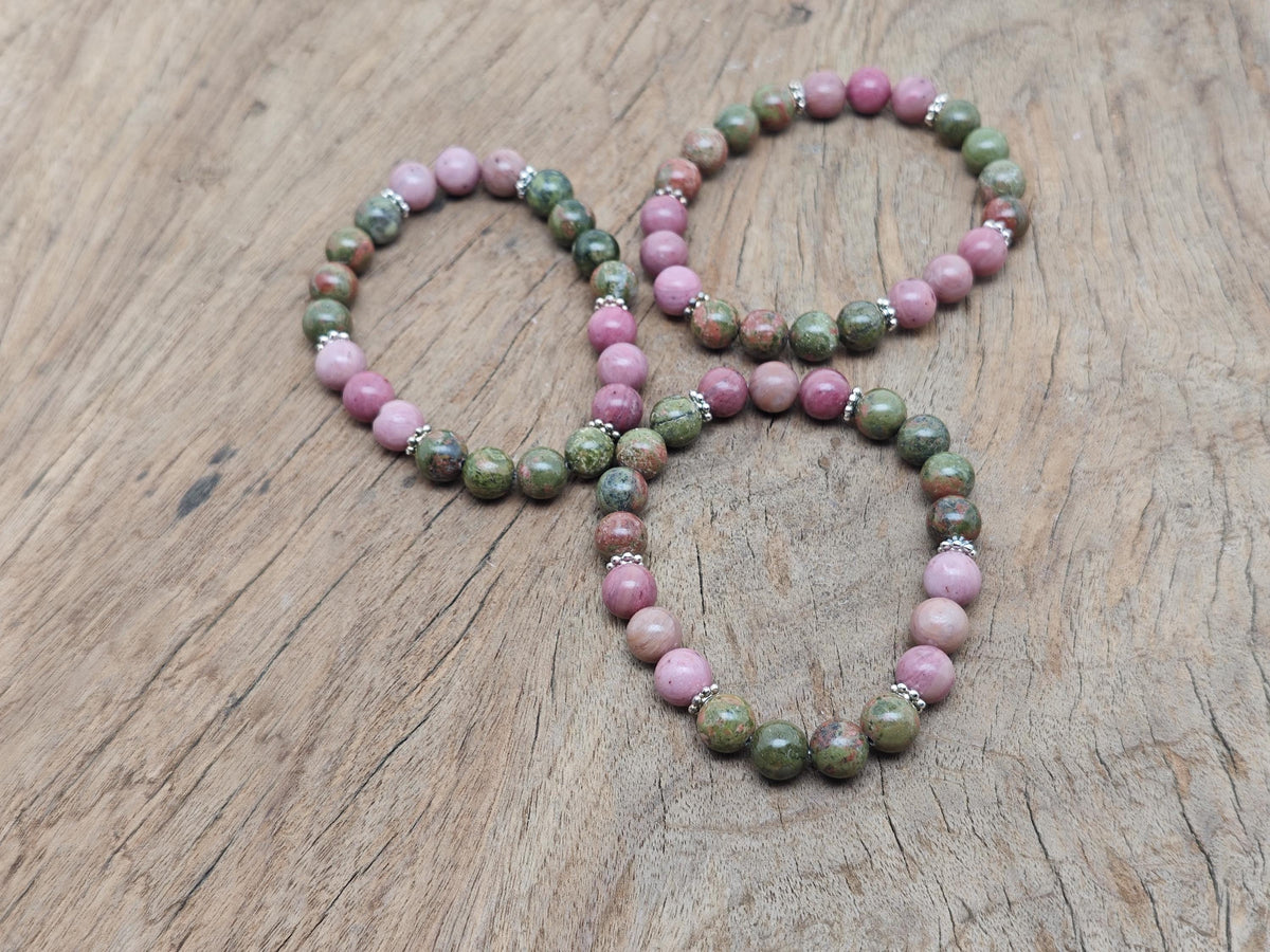 Handmade gemstone stress relief bracelet with colorful stones, designed for relaxation and positive intention by GemstoneGO.