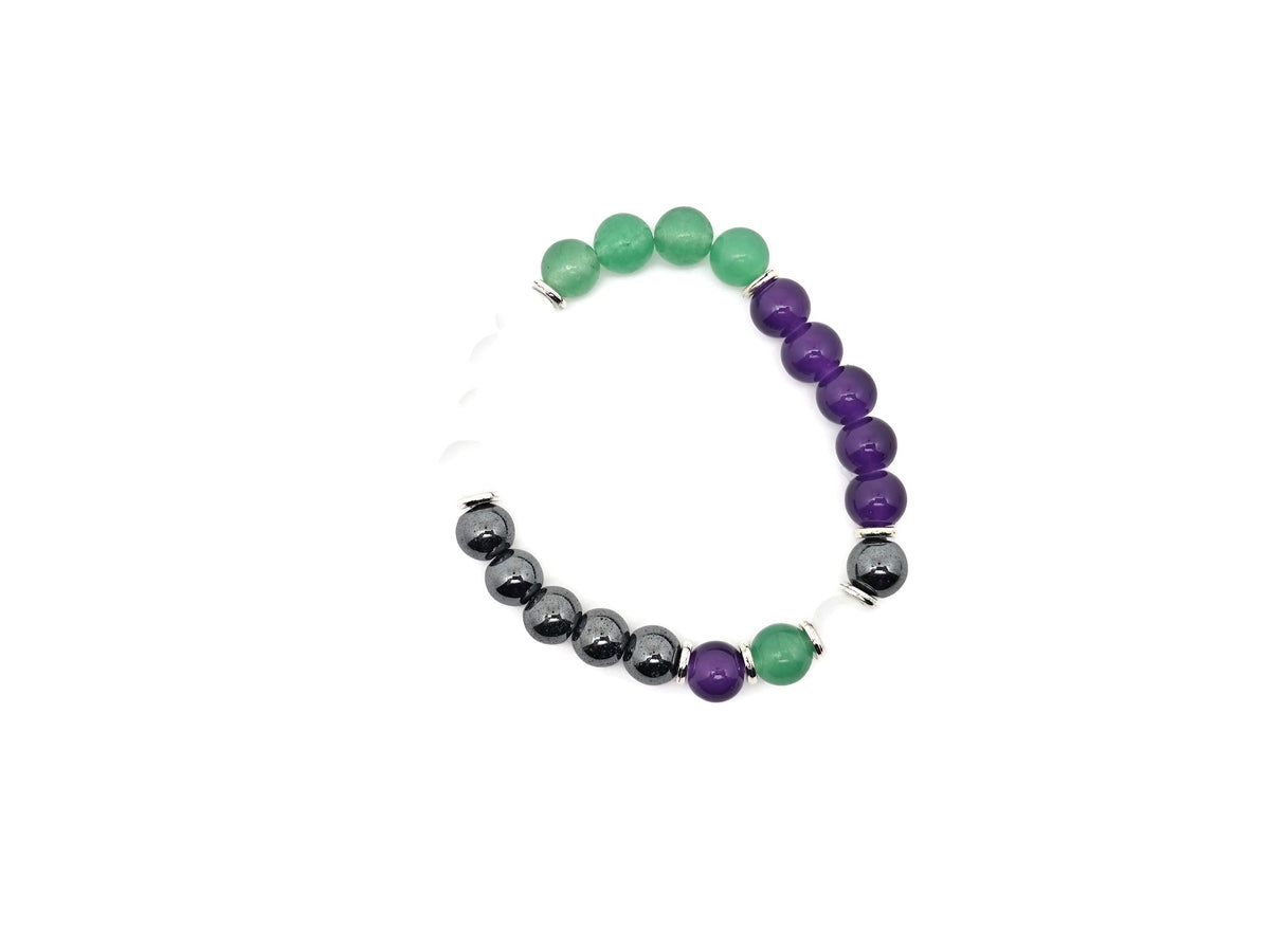 Handmade gemstone bracelet featuring colorful beads and a charm, designed for inner strength and positive intentions.