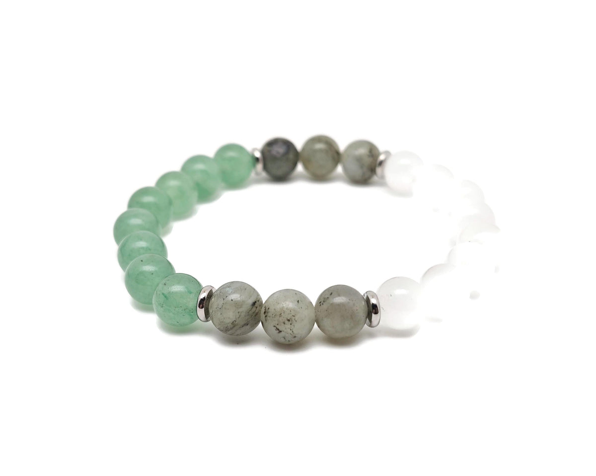 Handmade gemstone bracelet with colorful beads, featuring charms for good luck and fortune, designed by GemstoneGO.