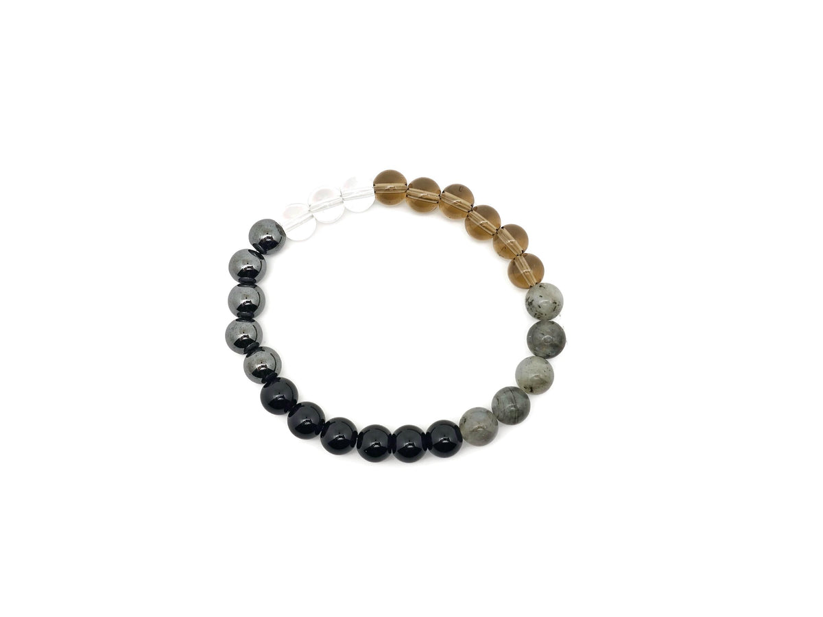 Handmade anti-anxiety gemstone bracelet with colorful stones and adjustable cord, designed for calming and positive intentions.