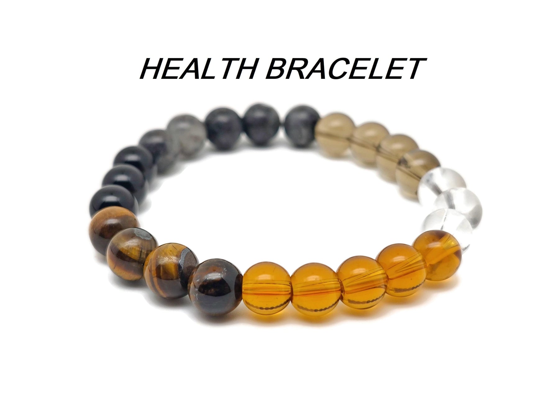 Handmade health gemstone bracelet with colorful beads and natural stones, designed for positive intentions and wellness.