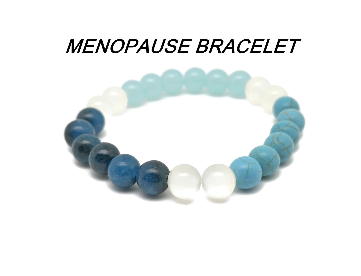 Handmade menopause gemstone bracelet with colorful beads and adjustable cord, designed for intention and wellness.
