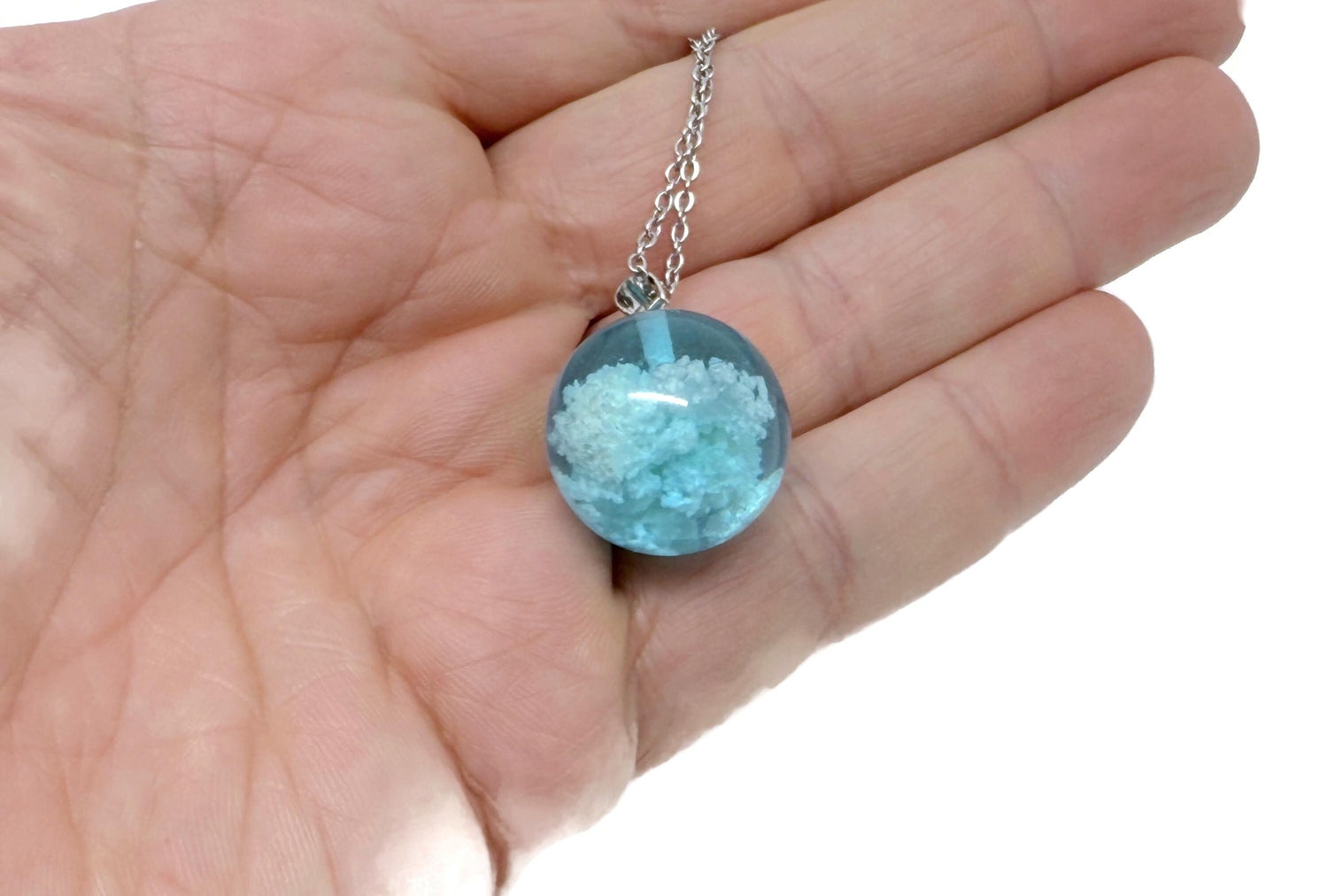 White Clouds Luminous Necklace - Transparent Round Ball - Blue Sky White Cloud - NC1694