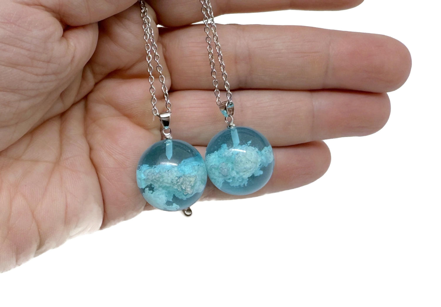 White Clouds Luminous Necklace - Transparent Round Ball - Blue Sky White Cloud - NC1694