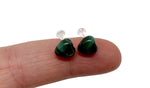 Sterling silver Malachite heart stud earrings featuring vibrant green gemstone, elegant and polished jewelry accessory.