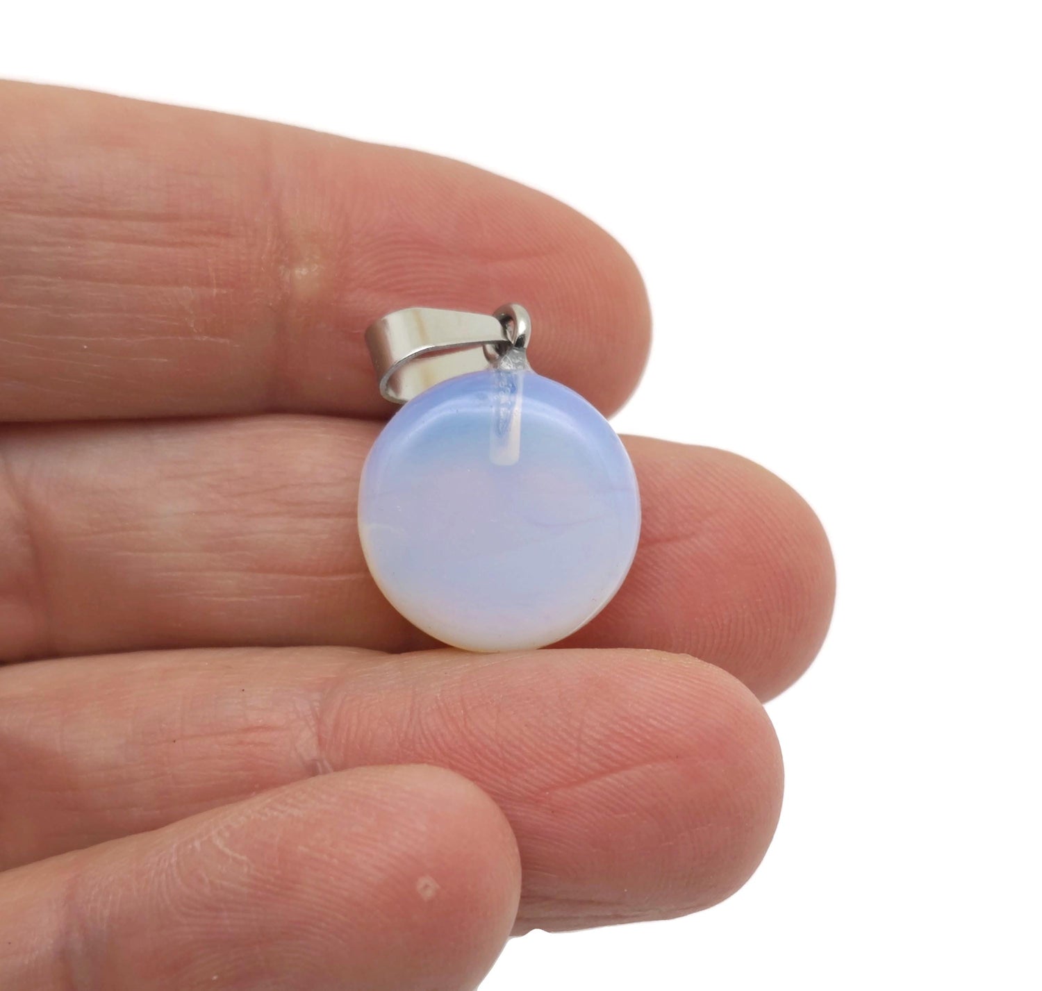 Opalite Flat Round Gemstone Pendant - Crystal Round Coin - NC1690