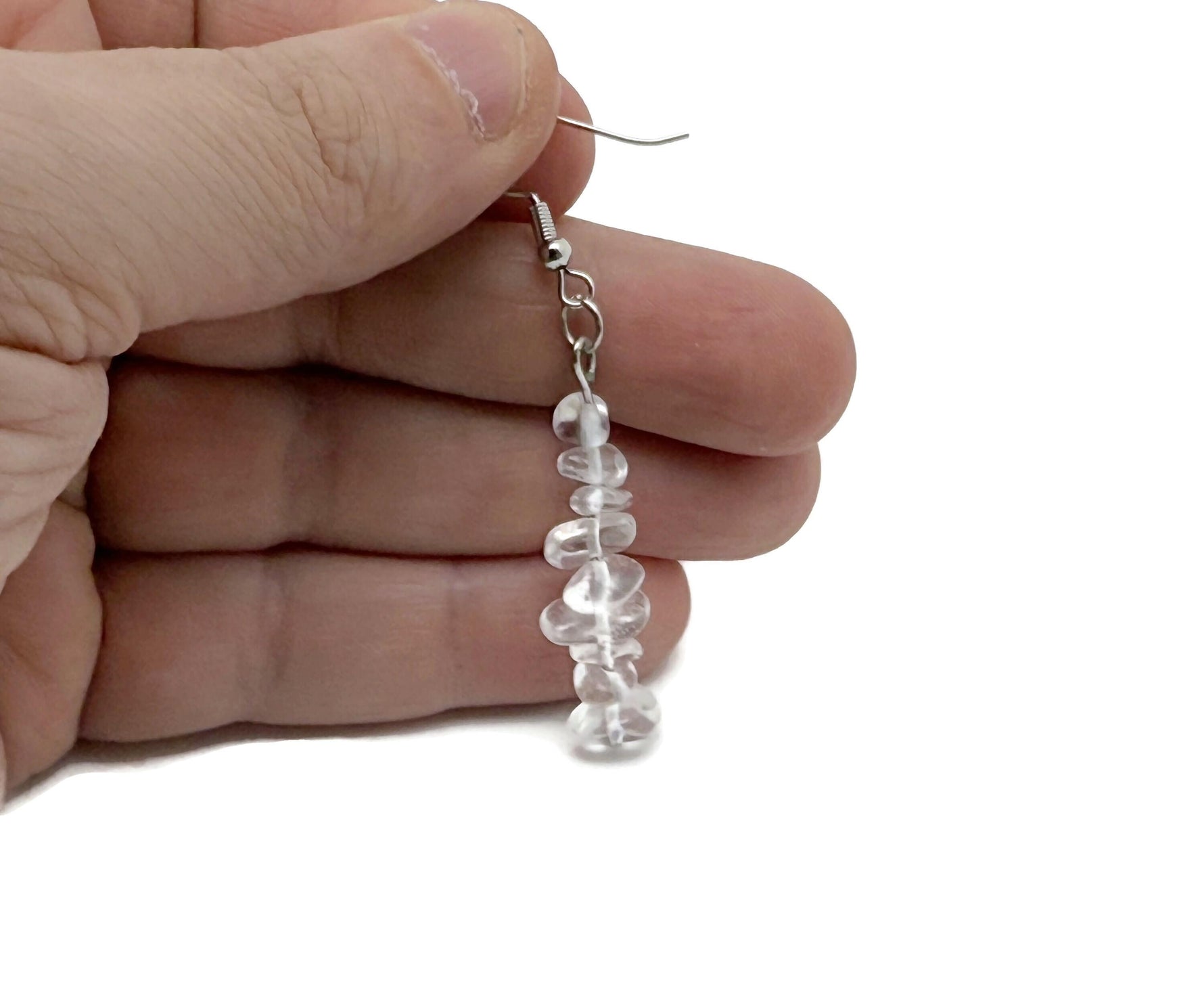 Silver crystal chip dangle earrings by GemstoneGO featuring minimalist design and sparkling gemstone accents.