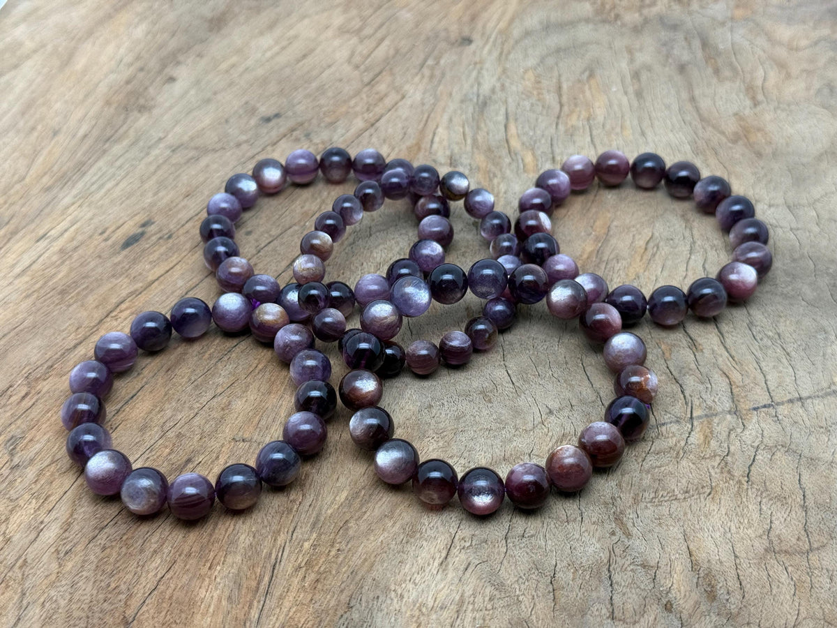 Lepidolite beaded crystal bracelet for men and women, stretchy jewelry with healing properties, featuring AA1006 gemstone beads.