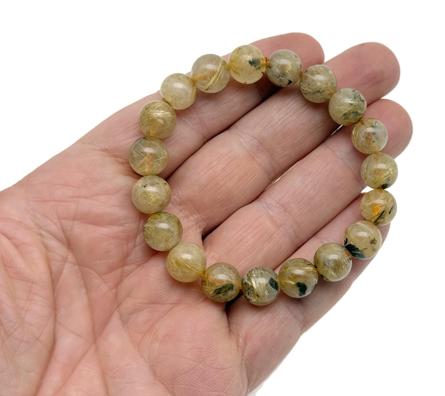 Golden Rutilated Quartz Beaded Crystal Bracelet - Men&Women Stretchy Bracelet - Crystal Healing - AA1007