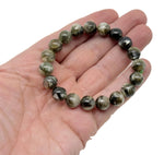 Green Lepidolite beaded crystal bracelet with stretchy band, suitable for men and women, featuring healing gemstone beads.