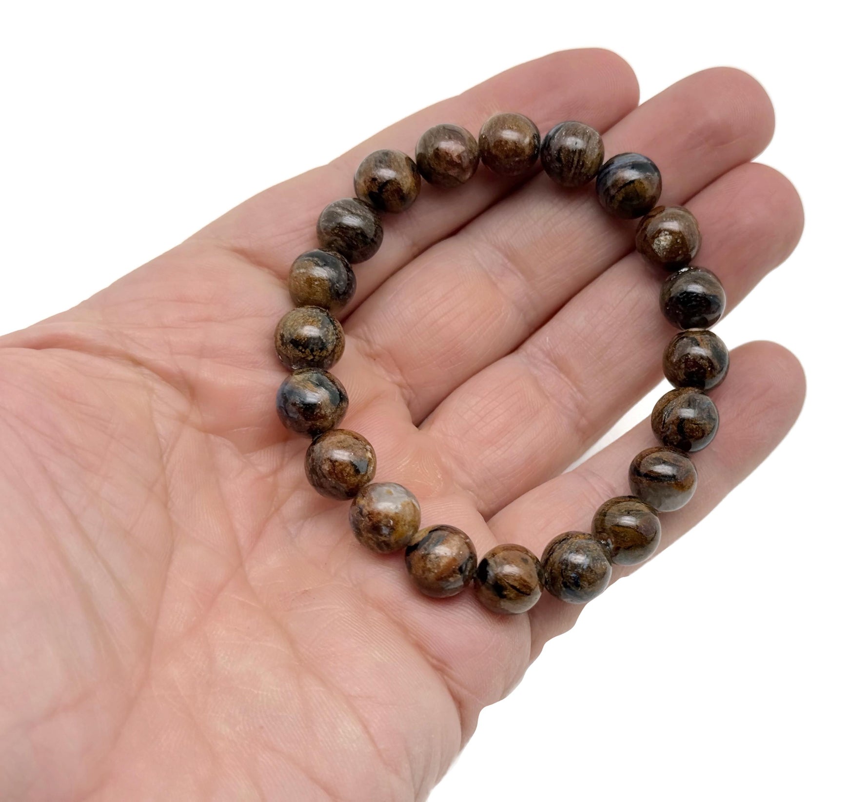 Bronzite beaded crystal bracelet for men and women, stretchable jewelry with healing crystal stones by GemstoneGO.