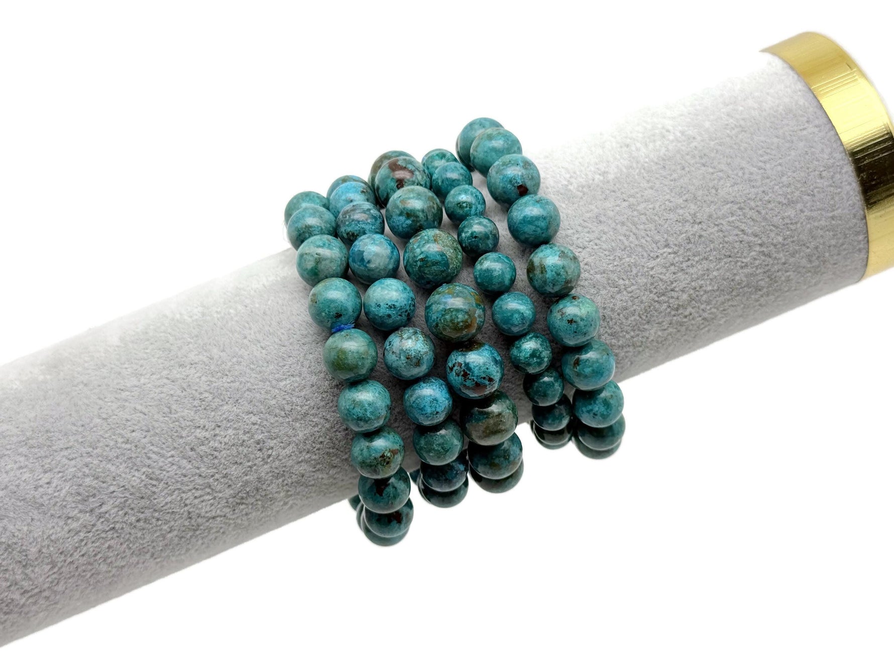 Turquoise beaded crystal bracelet for men and women, stretchy design with crystal healing stones, by GemstoneGO.