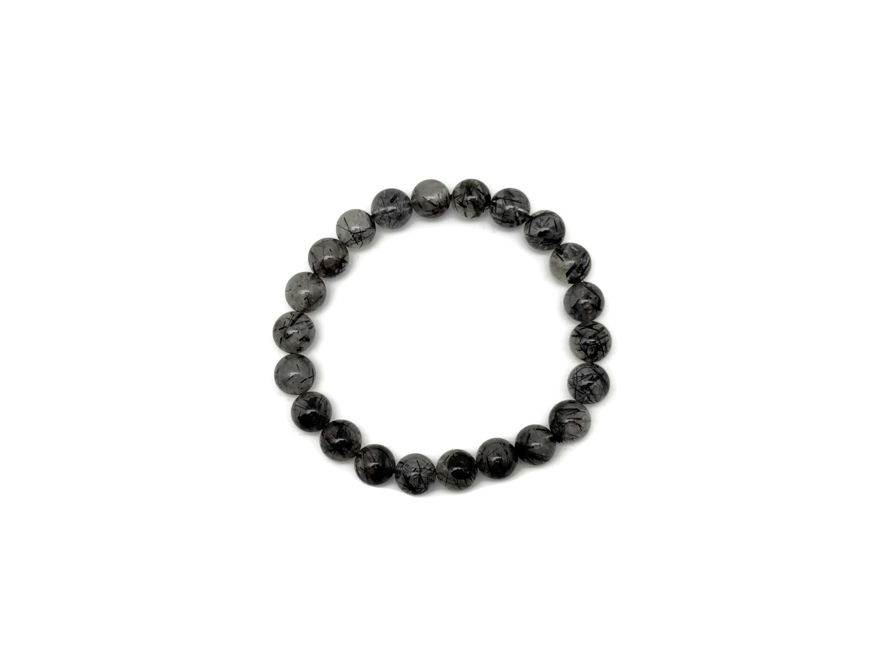 Tourmalinated Quartz beaded crystal bracelet for men and women with stretchy design, ideal for crystal healing from GemstoneGO.