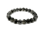 Tourmalinated Quartz beaded crystal bracelet with black and clear stones, stretchy design for men and women, gemstone healing accessory