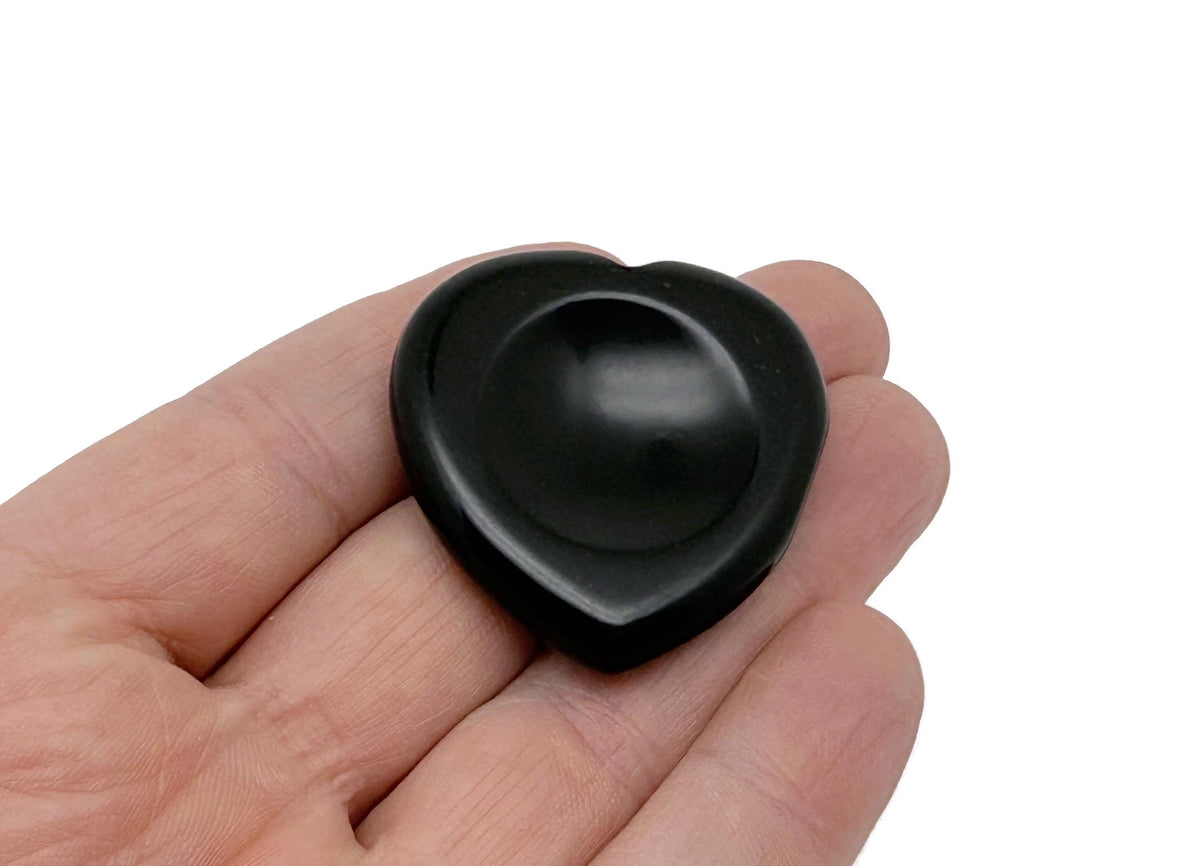 Obsidian Heart worry stone from GemstoneGO showing a smooth, polished black crystal heart for stress relief and calming.