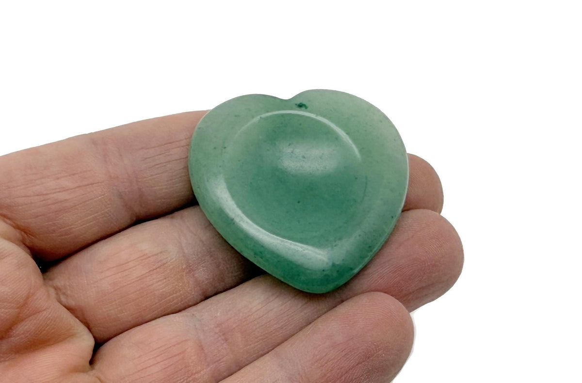 Aventurine heart-shaped worry stone from GemstoneGO with soothing green crystal, smooth polished surface for stress relief.