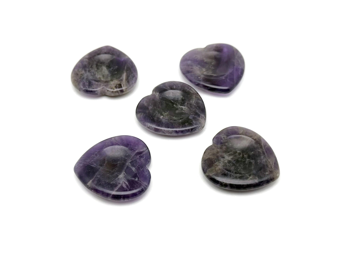 Amethyst heart worry stone from GemstoneGO, a soothing purple crystal for stress relief and calming energy.
