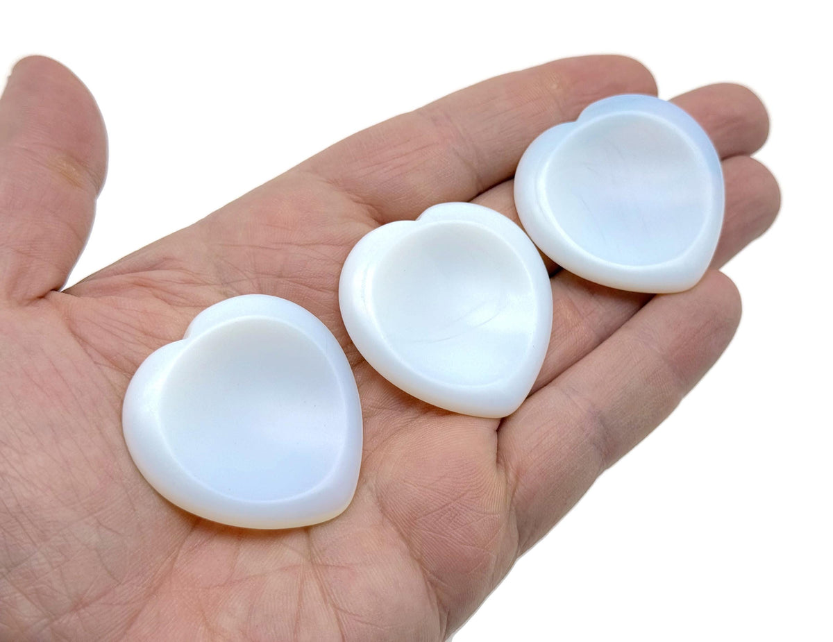 Opalite heart-shaped worry stone from GemstoneGO, a soothing crystal for stress relief and meditation.