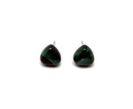 Sterling silver Malachite heart stud earrings from GemstoneGO, featuring polished green gemstone hearts on silver posts.