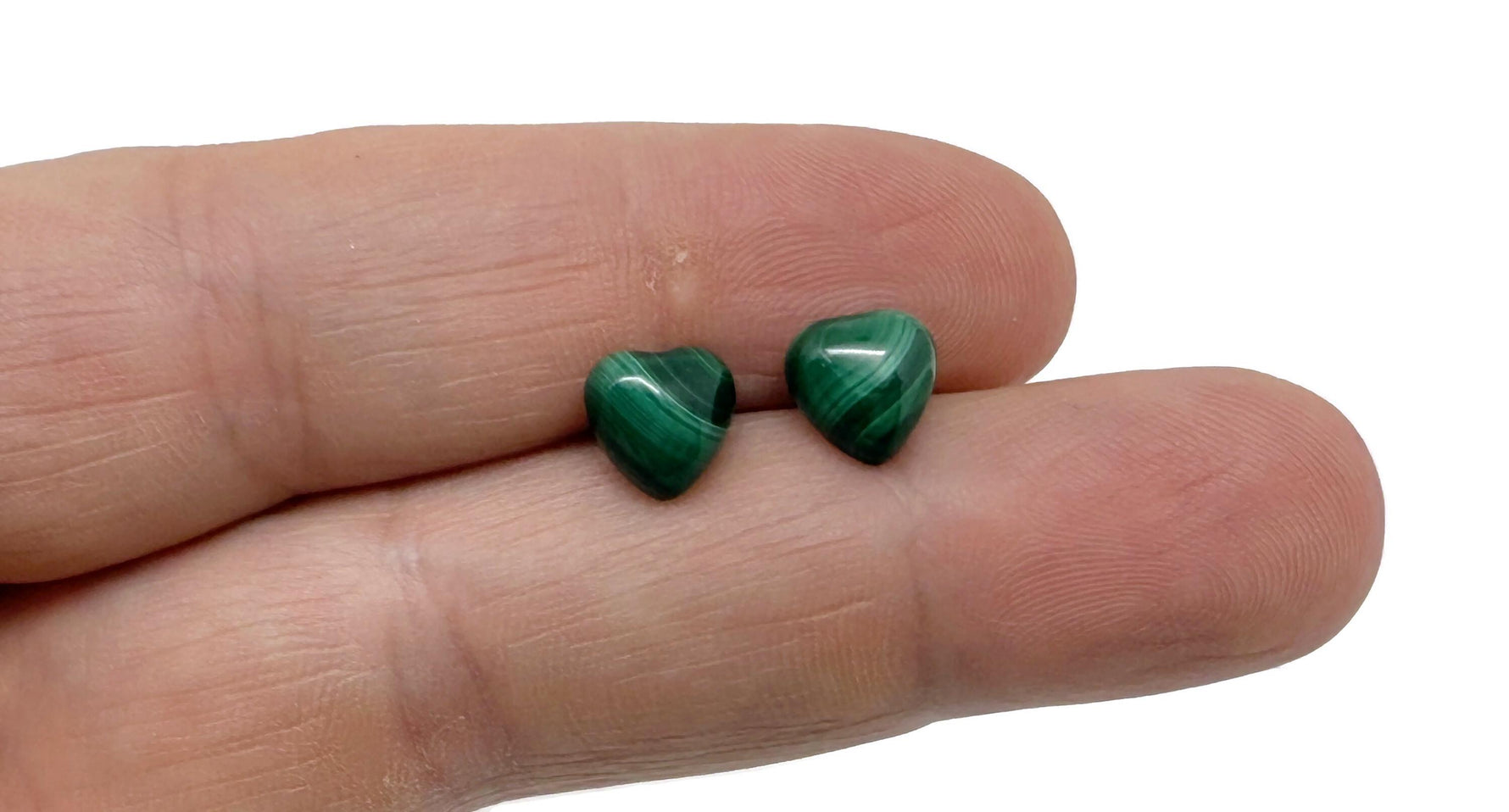 Sterling silver Malachite heart stud earrings with vibrant green gemstone, handcrafted jewelry by GemstoneGO.