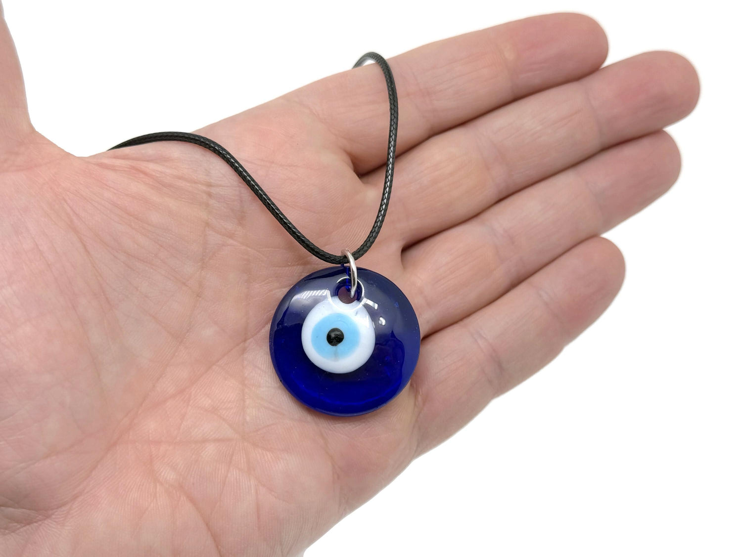 Blue and red glass evil eye necklace by GemstoneGO, featuring a protective evil eye pendant on a delicate chain.