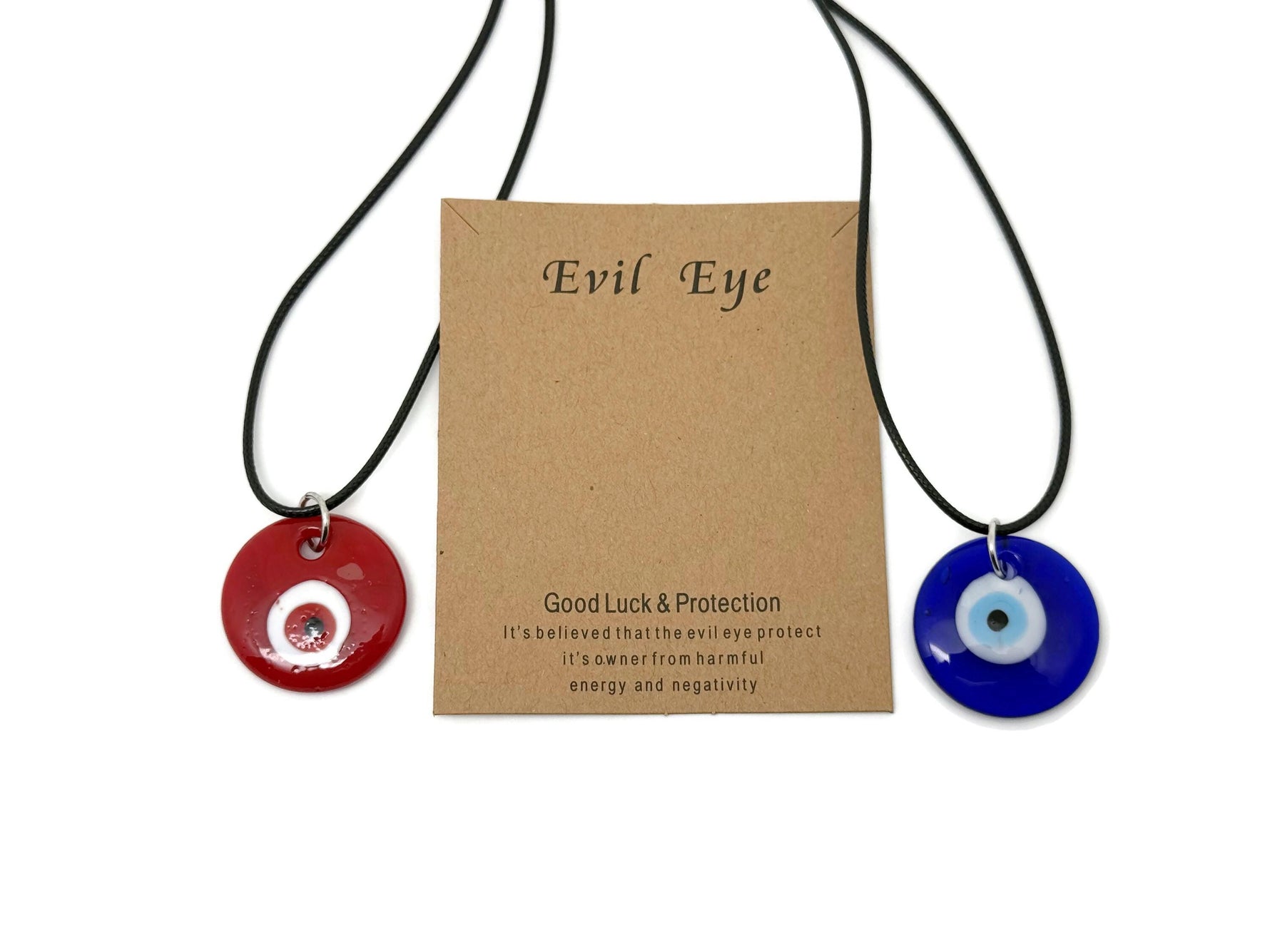 Blue and red glass evil eye necklace by GemstoneGO featuring protective jewelry with vibrant evil eye charm.