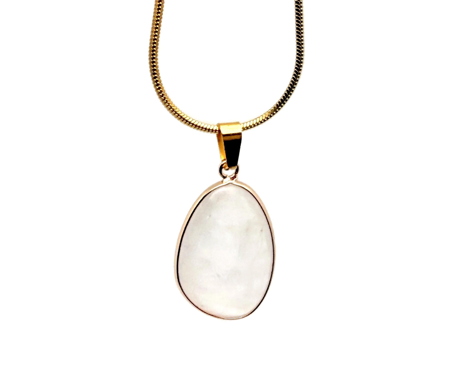 Dainty clear quartz gemstone pendant with gold setting, perfect for DIY jewelry charms, featuring a polished, transparent stone.