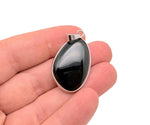 Dainty silver gemstone pendant with obsidian stone, ideal for DIY jewelry charms, featuring a polished, elegant design.