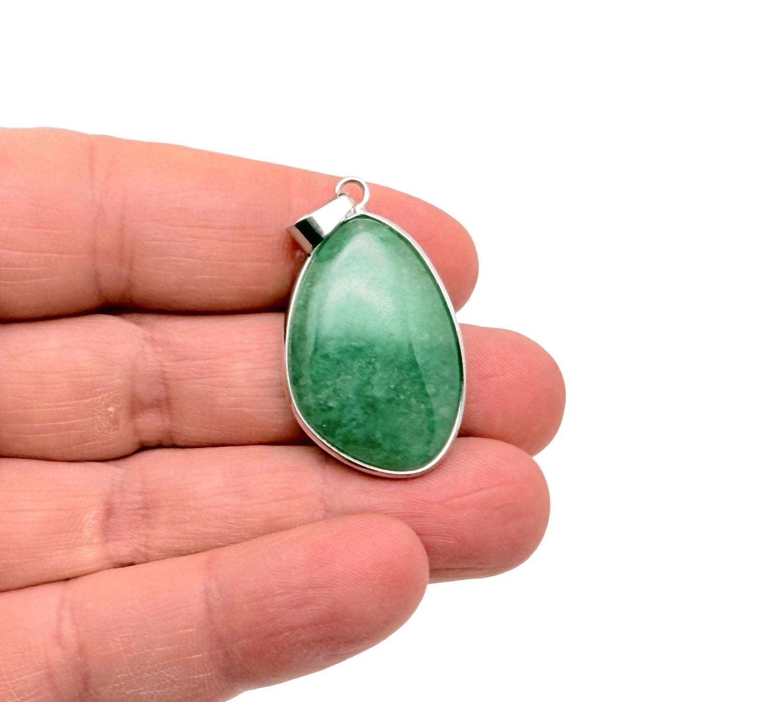 Dainty aventurine silver gemstone pendant with a smooth, polished surface, designed for jewelry DIY charms by GemstoneGO.