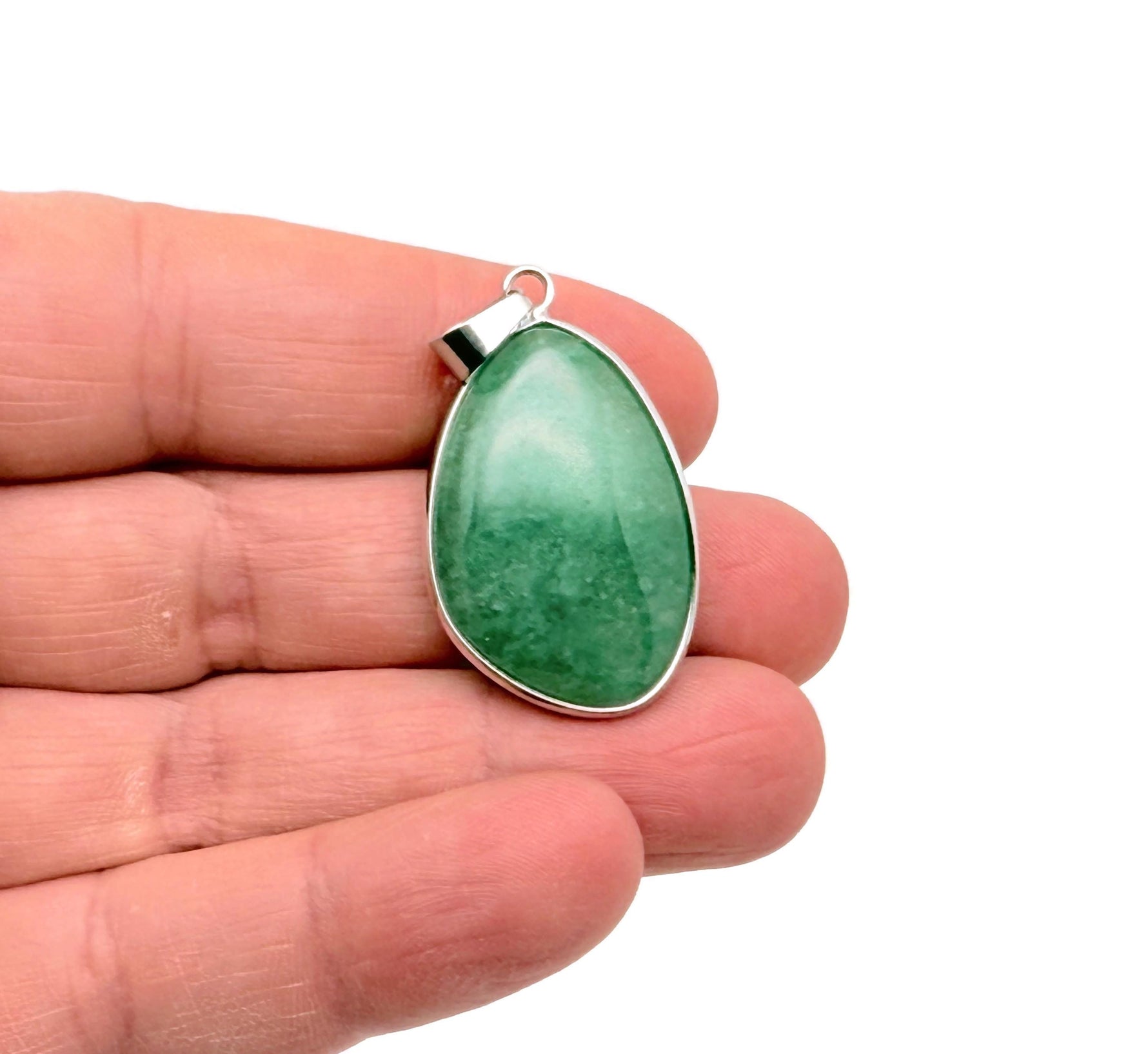 Dainty aventurine silver gemstone pendant with a smooth, polished surface, designed for jewelry DIY charms by GemstoneGO.