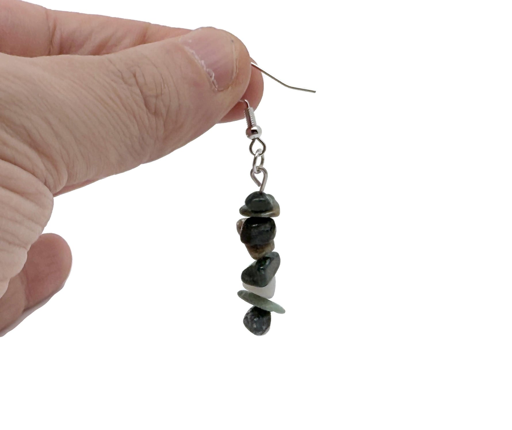 Silver crystal chip dangle earrings by GemstoneGO featuring minimalist jewelry design with shimmering crystal accents.
