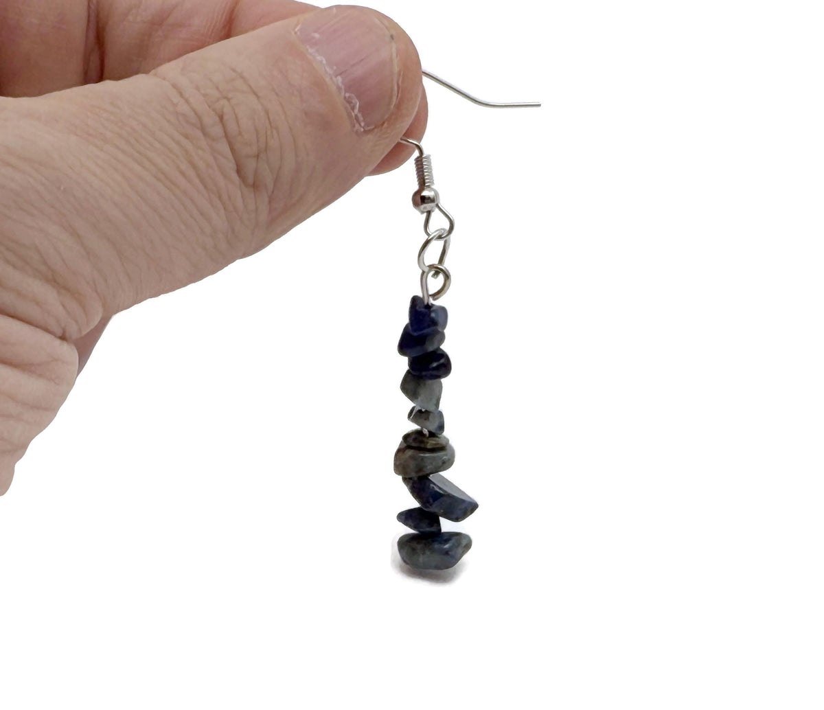 Silver dangle crystal chip earrings by GemstoneGO, minimalist jewelry with sparkling crystal chips, perfect for elegant everyday wear.